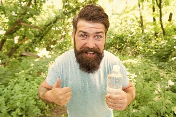 Guy Maintains Body Water Balance Hydration Daily Water Cheerful Bearded — ストック写真