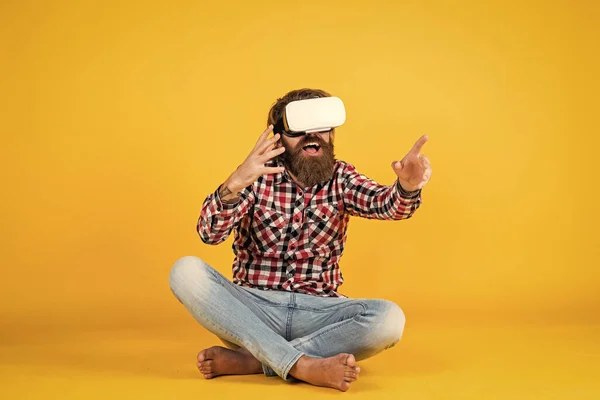 New Reality Here Happy Future Man Wear Wireless Glasses Guy — Stock Photo, Image