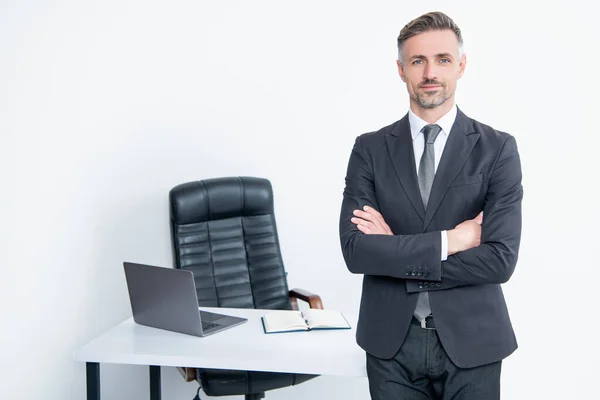 Mature Man Wear Suit Boss Office White Background — Stock Photo, Image