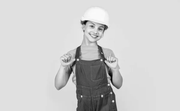 Foreman Felügyelő Leendő Mérnök Boldog Gyerek Egyenruhát Visel Javításhoz Építési — Stock Fotó