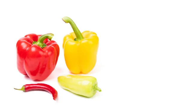 Variety Red Yellow Colored Bell Chili Peppers Isolated White Copy — Stock Photo, Image