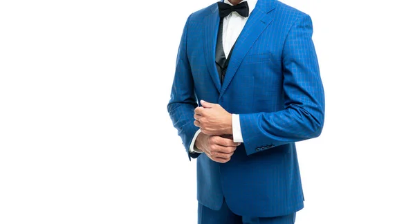 Reife Formale Mann Blauem Smoking Fliege Isoliert Auf Weißem Hintergrund — Stockfoto