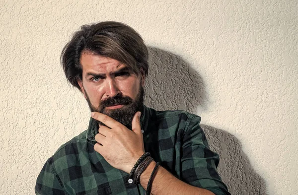 Mogen Hipster Med Skägg Och Mustasch Rutig Skjorta Denim — Stockfoto