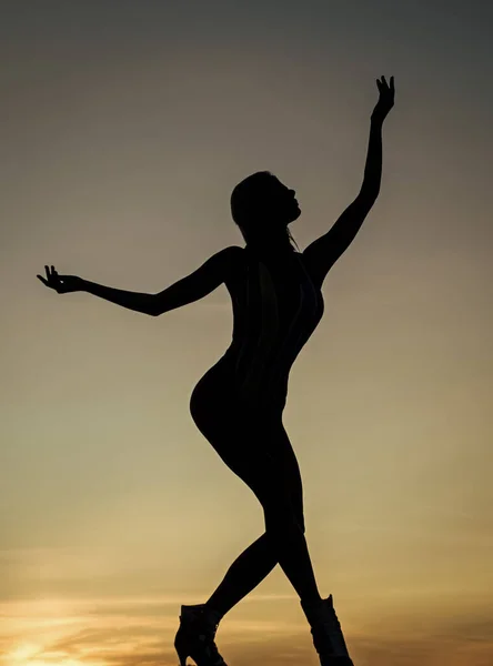 Silhouette Dansante Femme Danseuse Ballet Silhouette Crépusculaire Sur Ciel Nocturne — Photo