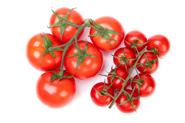 Agregados Orgânicos Tomate Cereja Vermelha Tamanho Diferente Isolados Branco — Fotografia de Stock
