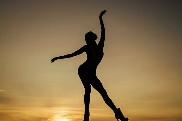 Bevrijd Jezelf Meisjessilhouet Aan Avondhemel Gratis Dansen Een Dansend Silhouet — Stockfoto