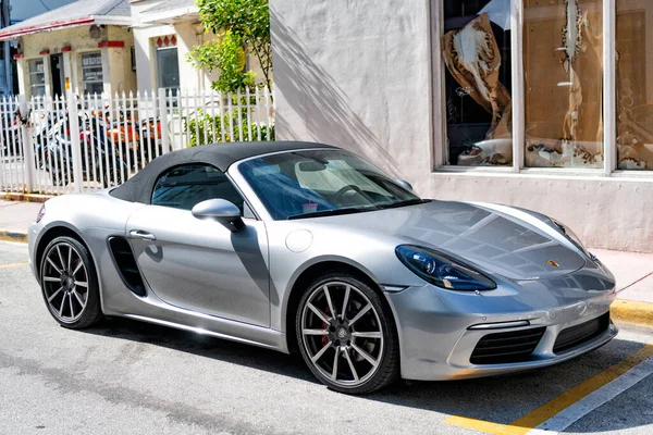 Miami Beach Φλόριντα Ηπα Απριλίου 2021 Ασημί Porsche 718 Boxster — Φωτογραφία Αρχείου