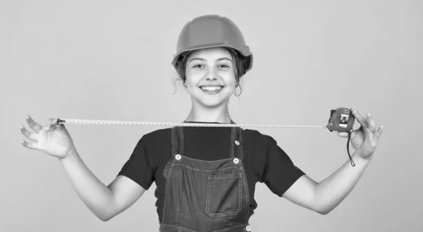 Esto Será Perfecto Niños Usan Casco Obra Adolescente Chica Constructor — Foto de Stock