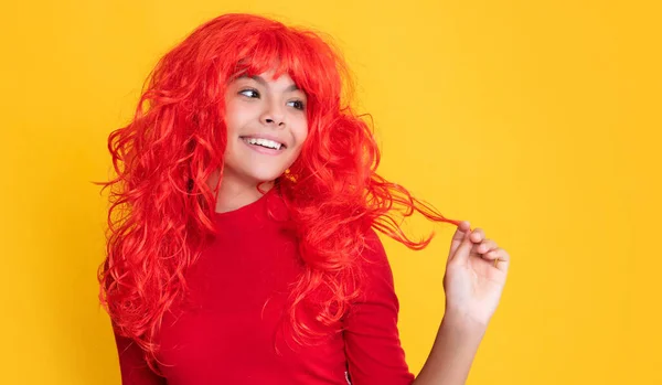 Teen Child Smile Red Long Hair Yellow Background —  Fotos de Stock