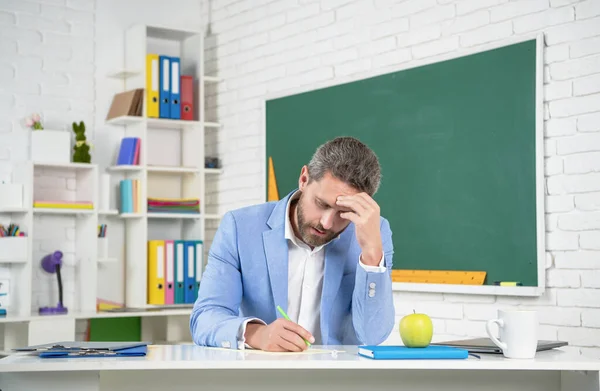 Tired School Tutor Classroom Blackboard — Stock fotografie