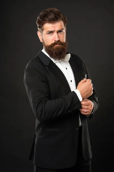 Bearded Businessman Tuxedo Black Background Suit — Fotografia de Stock