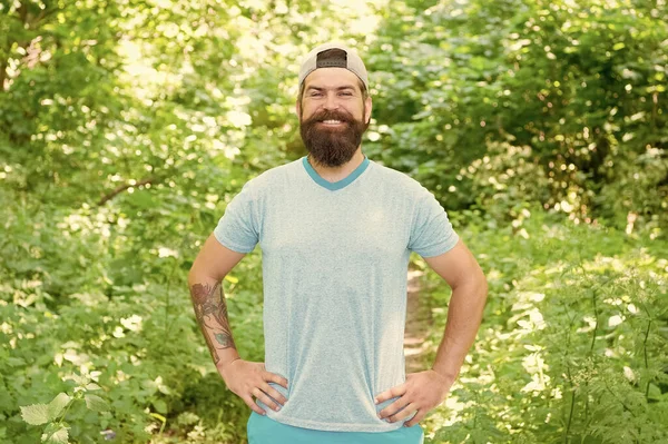 Mature Bearded Man Beard Moustache Summer Shirt Cap Forest Active — Foto de Stock