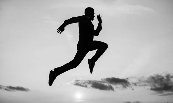 Man Runner Silhouette Running Future Sunset Sky Success — Stock Photo, Image