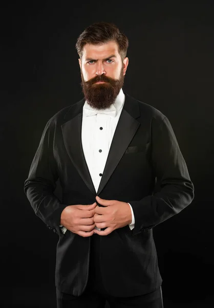Brutal Gentleman Tuxedo Black Background Formalwear — Fotografia de Stock