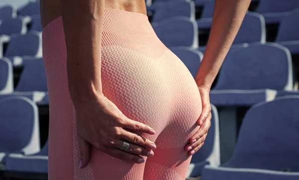 Lady Has Tight Ass Sportive Woman Sportswear Sexy Woman Stadium — Foto Stock