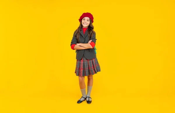 Happy Childhood Smart Child Happy Teen Girl Beret Full Length — Stockfoto
