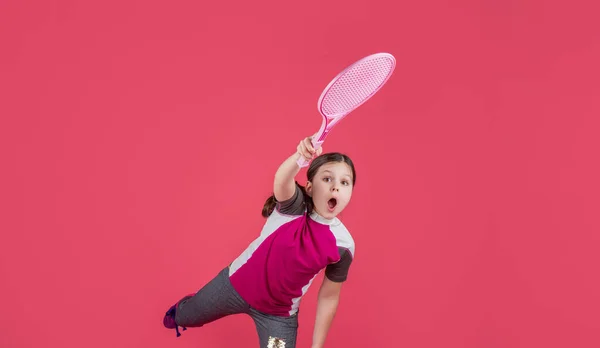 Kid Playe Tennis Racket Pink Background — Foto Stock