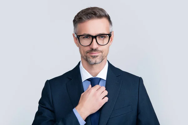 Smiling Mature Man Formal Suit Wear Eyewear — Stock Fotó