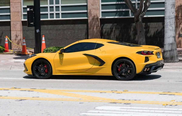 Miami Beach Florida Abril 2021 Chevrolet Naranja Corvette Sportcar Vista —  Fotos de Stock