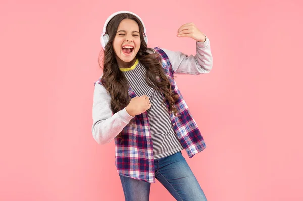 Online Education Back School Positive Teen Girl Headphones Music Lover — 图库照片
