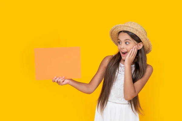 Surprised Teen Child Copy Space Orange Paper Yellow Background — 스톡 사진