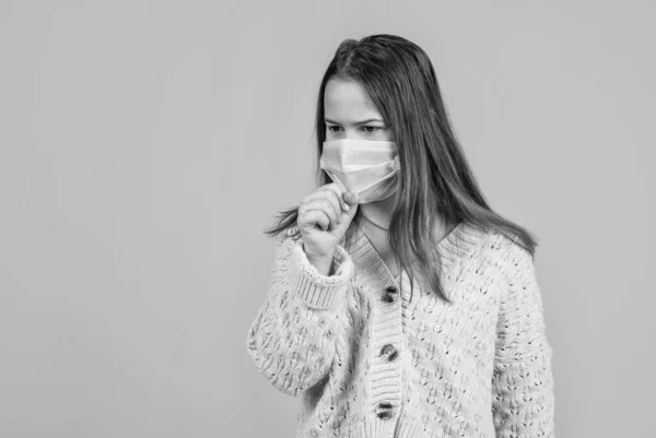 Tosse Sintoma Vívido Covid Saúde Menina Máscara Médica Respirador Paciente — Fotografia de Stock