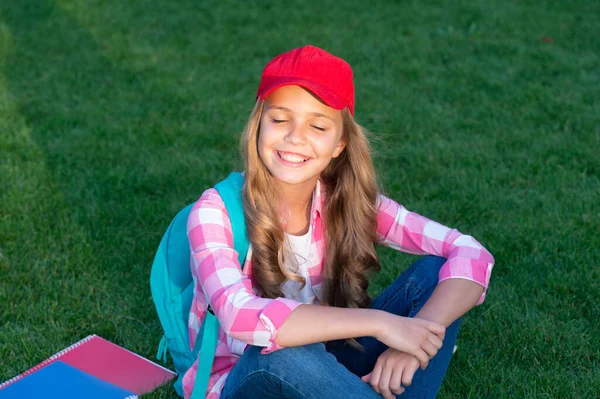 Happy Teen Girl Sitting Grass School Education — Stockfoto