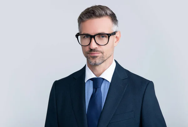 Charismatic Mature Lawyer Wearing Glasses Business Suit — Foto de Stock