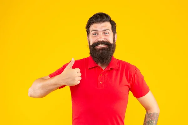 Smiling Male Face Portrait Thumb Mature Hipster Beard Brutal Caucasian — Stockfoto