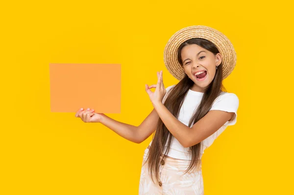 Winking Teen Girl Copy Space Orange Paper Yellow Background —  Fotos de Stock