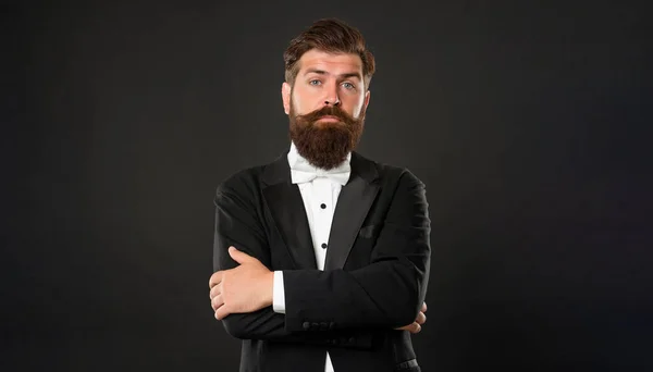 Bearded Bridegroom Tuxedo Black Background Tux — Fotografia de Stock