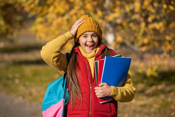 Surprised Teen Girl Back School Autumn — Stockfoto