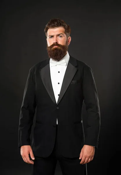 Bearded Businessman Tuxedo Black Background Tux — Stok fotoğraf