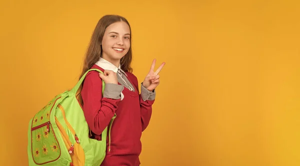 Ευτυχισμένη Έφηβη Κουβαλάει Σακίδιο Πίσω Στο Σχολείο Ημέρα Γνώσης Έννοια — Φωτογραφία Αρχείου
