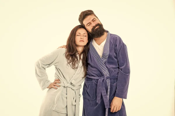 Couple Fatigué Hommes Femmes Dorment Dans Des Robes Confortables Isolées — Photo