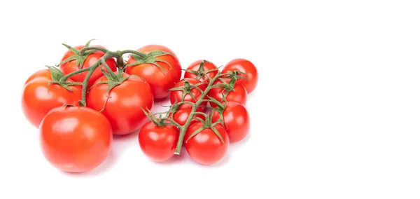 Different Size Bunch Red Cherry Tomatoes Vegetables Isolated White Copy — Stock Photo, Image