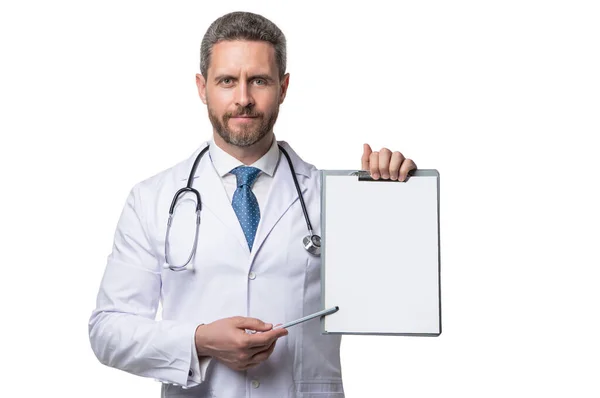Doctor Showing Clinical Record Doctor Isolated White Clinical Record Doctor — Fotografia de Stock