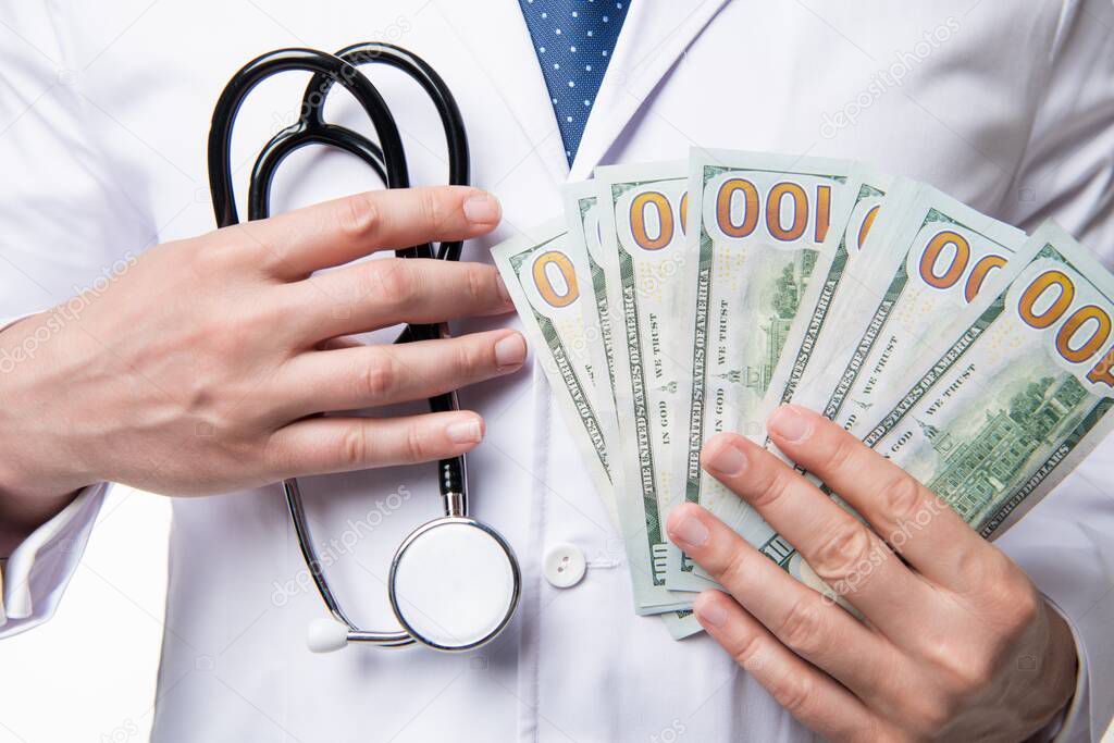 medical insurance is expensive. medical expenses and insure. money for health insurance. closeup.