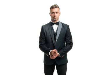 Papyon takım elbiseli, kır saçlı yakışıklı adam. Beyaz iş adamı. Takım elbise lideri..