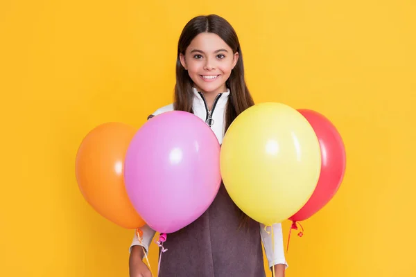 Child Smile Party Colorful Balloons Yellow Background — Φωτογραφία Αρχείου