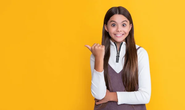 Surprised Child Long Hair Yellow Background — стоковое фото