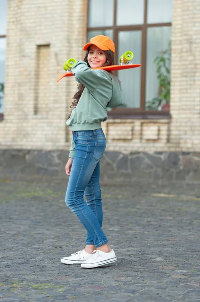 Happy Teen Kid Skater Skateboard Outdoor Girl Penny Board Hipster — Fotografia de Stock