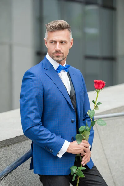Proposal Concept Mature Tuxedo Man Preparing Proposal Man Marriage Proposal — 图库照片