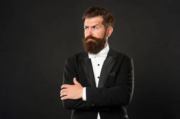 Bearded Bridegroom Tuxedo Black Background Fashionist — Stok fotoğraf