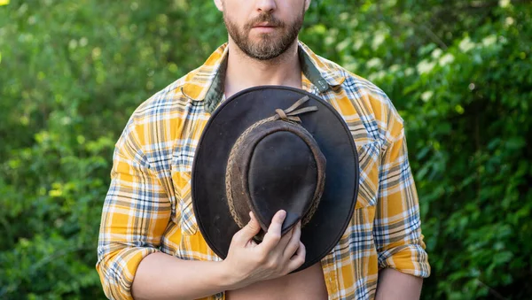 Cropped View Bearded Man Hat Caucasian Man Beard Mature Man — Stock fotografie