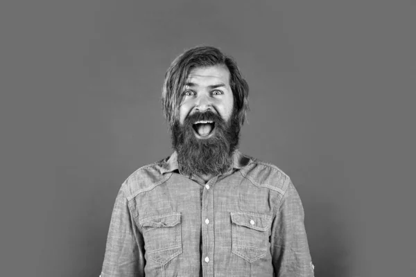 Amazed Bearded Brutal Man Moustache Human Emotions — Stock Photo, Image