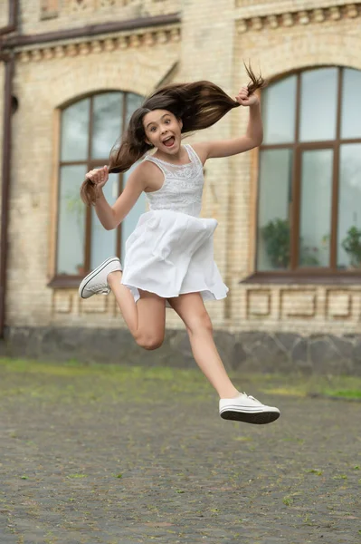 Surprised Funny Teen Girl Jumping Girl Having Fun Teenager Girl — Fotografia de Stock