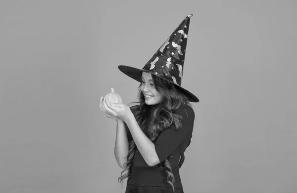 Halloween Child Witch Hat Costume Pumpkin Halloween Party — Stock Photo, Image