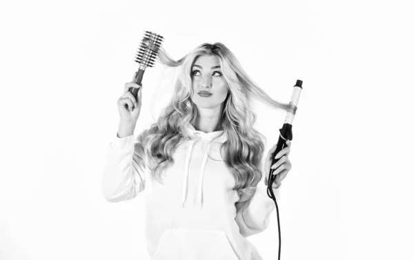 Give You Style Hairstyle Hair Curly Hair Using Curling Iron — Stock Photo, Image