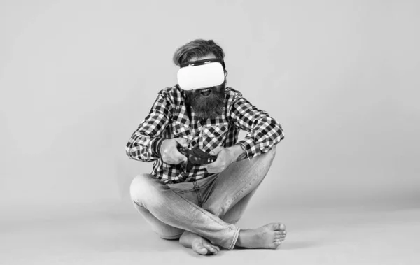 Brutal Bearded Man Wear Checkered Shirt Having Lush Beard Moustache — Stock Photo, Image